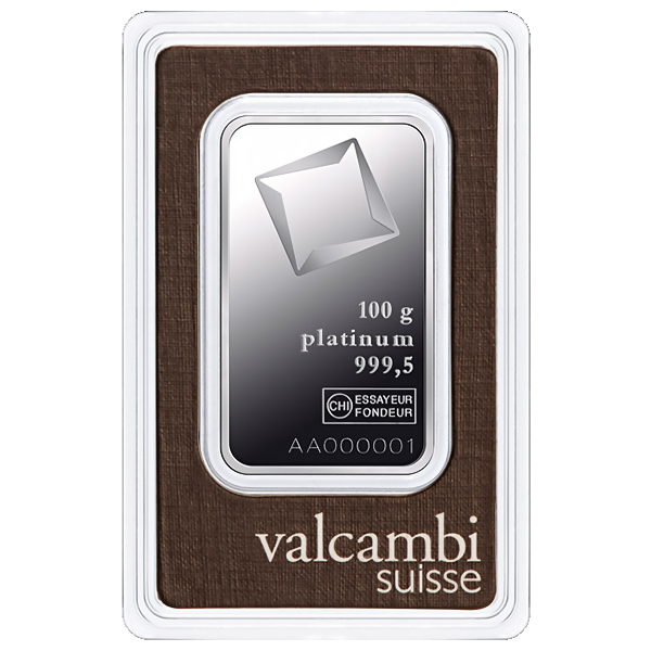 100-gram Valcambi Platinum Bar Front 100-gram Valcambi Platinum Bar Front