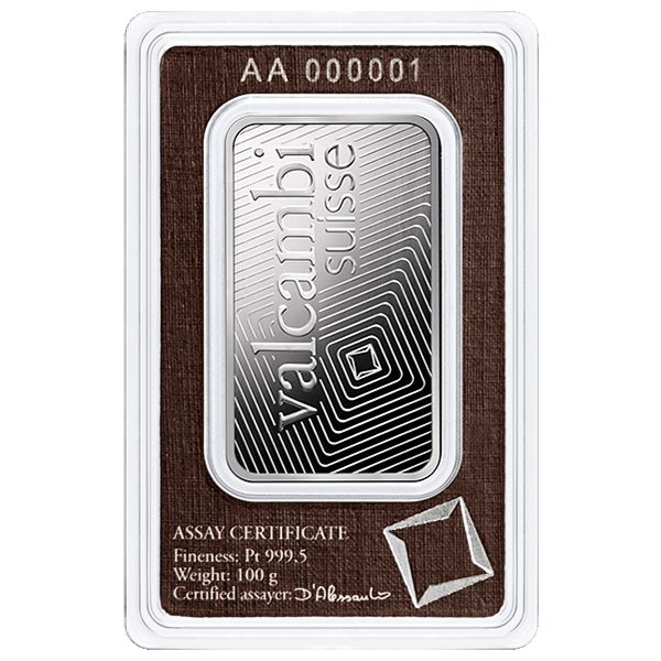 100-gram Valcambi Platinum Bar Back 100-gram Valcambi Platinum Bar Back