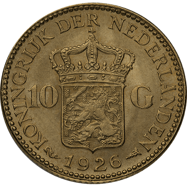 1926 Netherlands 10 Guilder Gold Coin Reverse 1926 Netherlands 10 Guilder Gold Coin Reverse