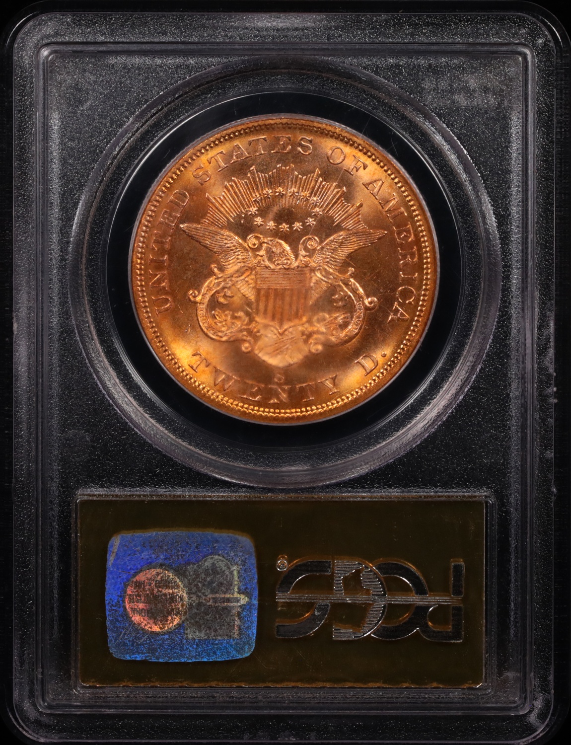 1857-S $20 Liberty Gold SS Central America PCGS MS-64 Reverse in Holder 1857-S $20 Liberty Gold SS Central America PCGS MS-64 Reverse in Holder