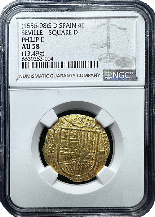 1556-98 Spain | 4 Escudo | NGC | AU-58 | In Holder 1556-98 Spain | 4 Escudo | NGC | AU-58 | In Holder