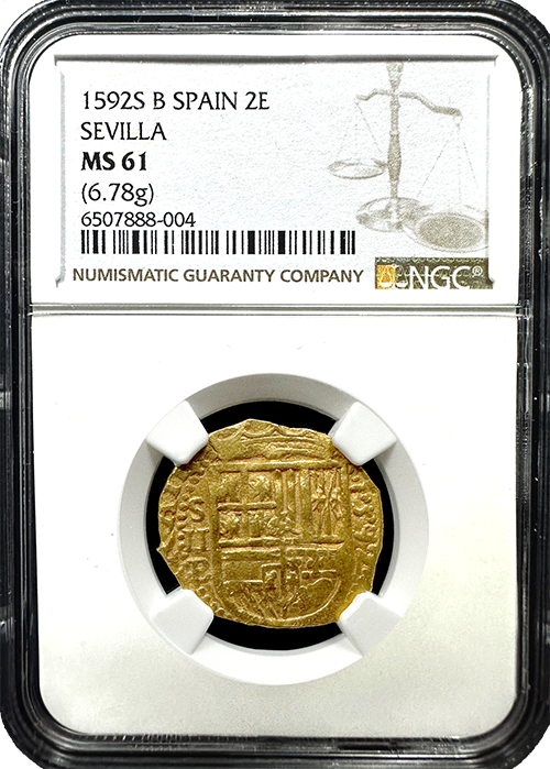 1592 Seville, Spain 2 Escudo NGC MS-61