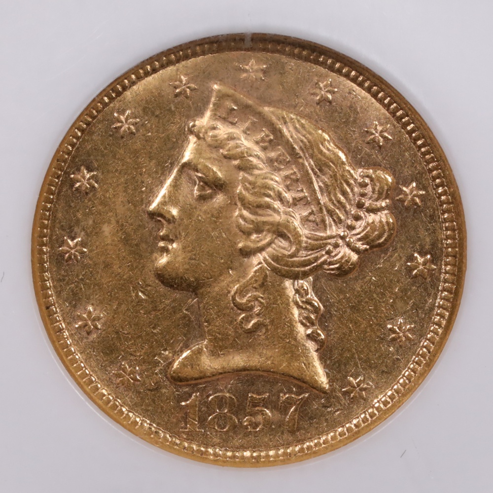 1857 $5 Liberty Gold NGC AU-58 Obverse 1857 $5 Liberty Gold NGC AU-58 Obverse