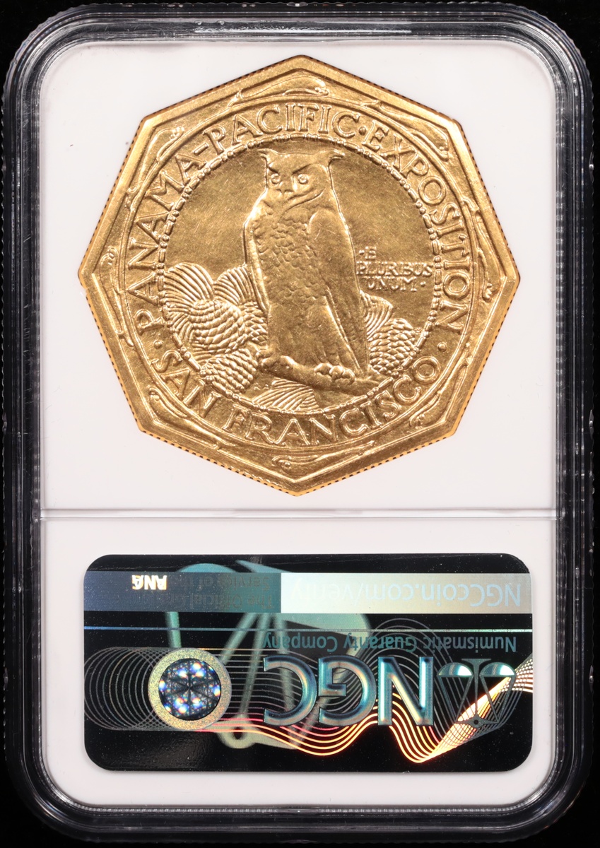 1915-S $50 Panama-Pacific Octagonal Gold CAC NGC MS-65 Reverse in Holder 1915-S $50 Panama-Pacific Octagonal Gold CAC NGC MS-65 Reverse in Holder