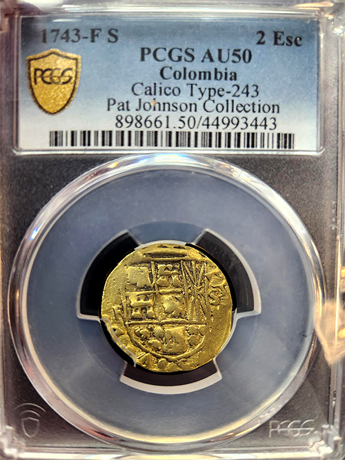 1743 Colombia 2 Escudo PCGS AU-50