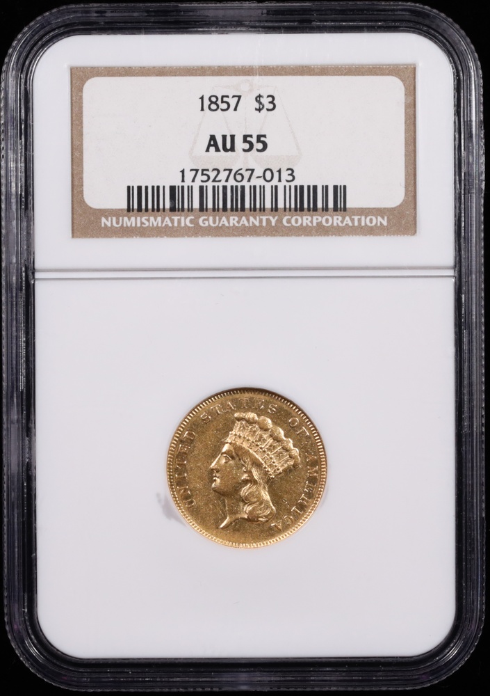 1857 $3 Princess Gold NGC AU-55 - Rare US Gold Coin | Austin Rare