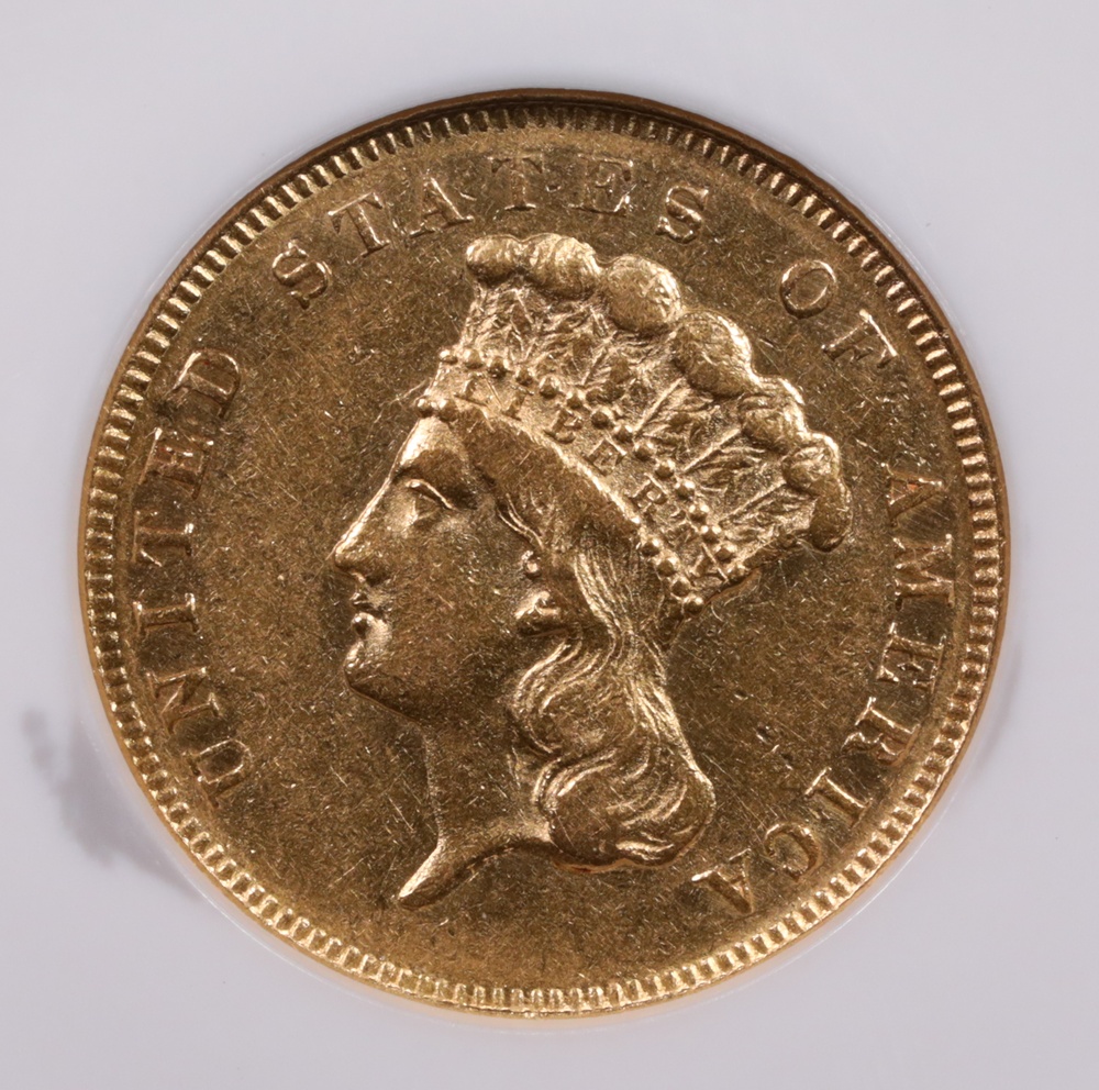 1857 $3 Princess Gold NGC AU-55 Obverse 1857 $3 Princess Gold NGC AU-55 Obverse