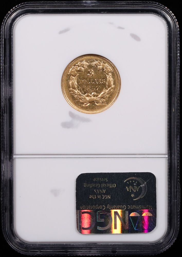 1857 $3 Princess Gold NGC AU-55 Reverse in Holder 1857 $3 Princess Gold NGC AU-55 Reverse in Holder
