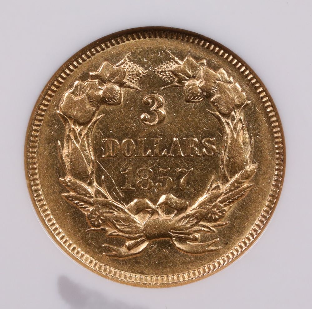 1857 $3 Princess Gold NGC AU-55 - Rare US Gold Coin | Austin Rare