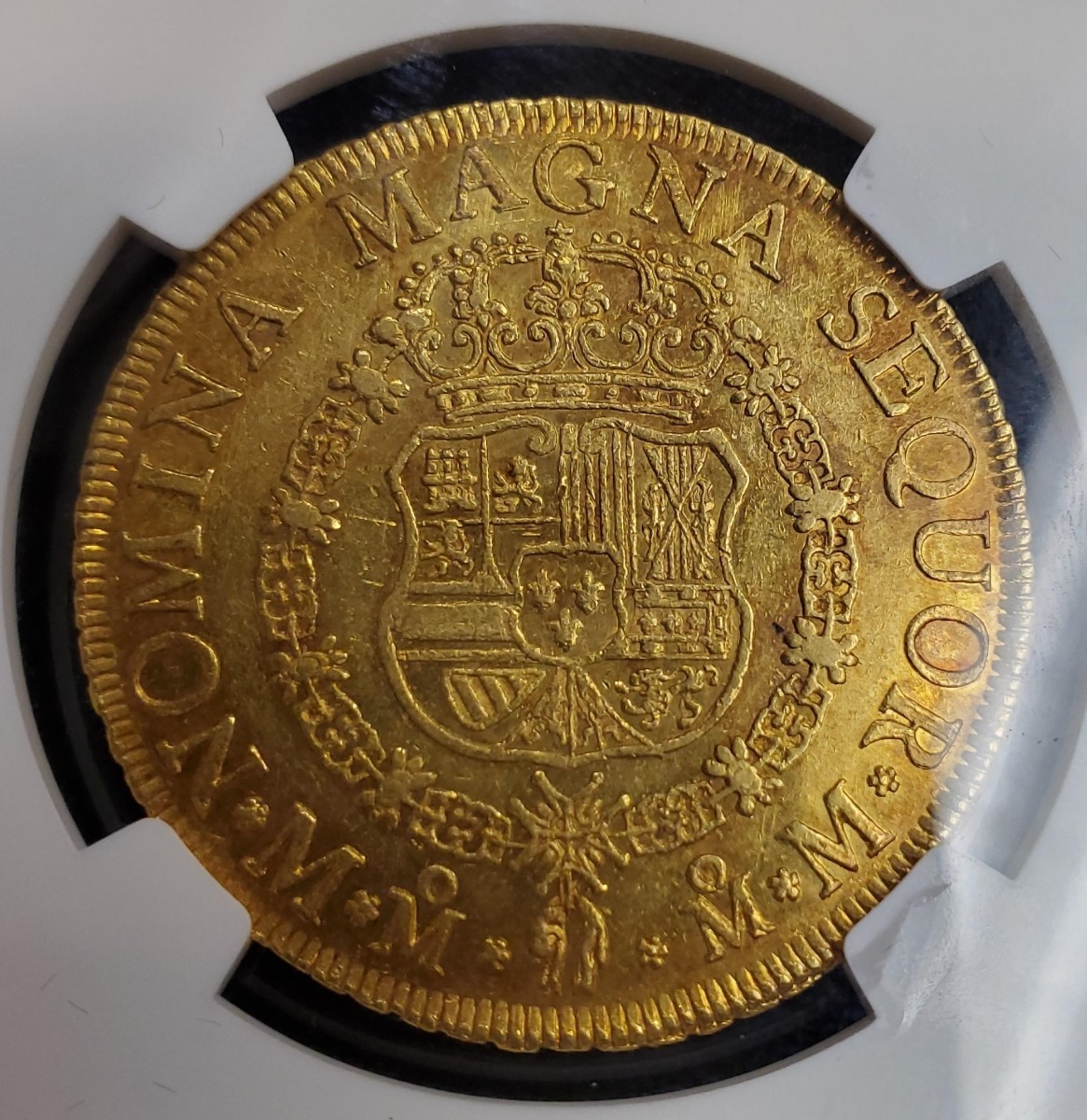 1758 Mexican | 8 Escudo | NGC About Uncirculated 55 | Reverse