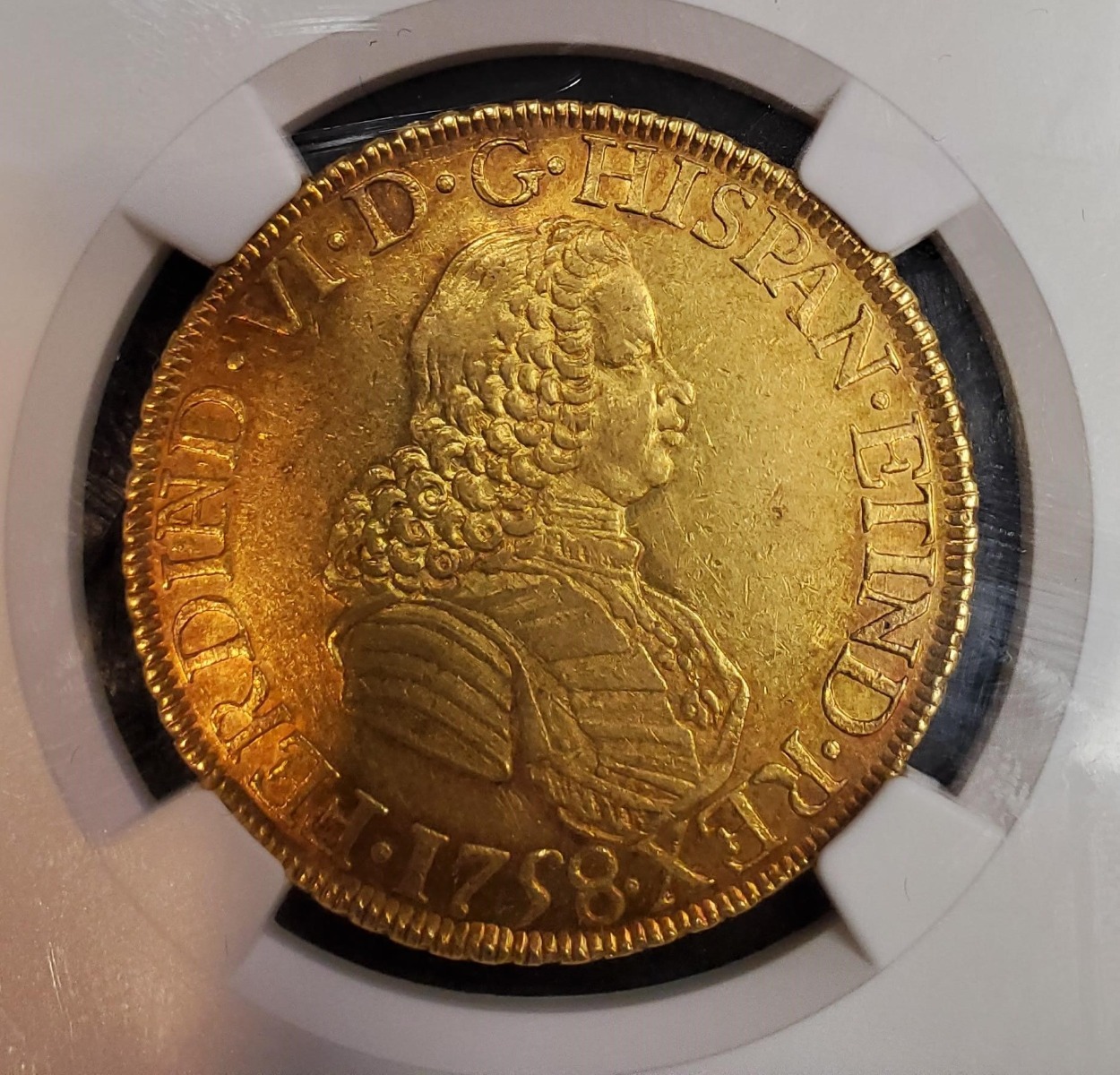 1758 Mexican | 8 Escudo | NGC About Uncirculated 55 | Obverse