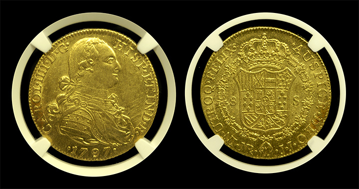 1797 Colombian | 8 Escudo | Both Sides 1797 Colombian | 8 Escudo | Both Sides