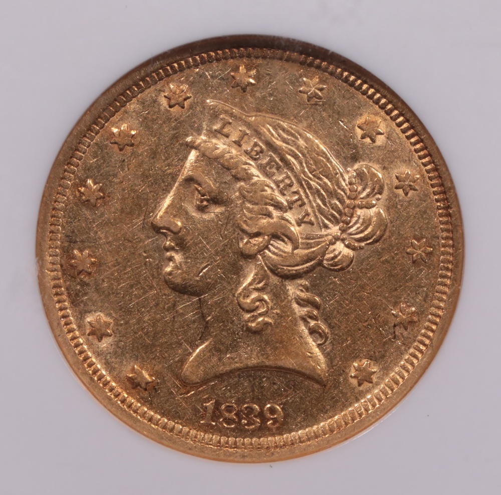 1839 $5 Liberty Gold NGC AU-58 Obverse 1839 $5 Liberty Gold NGC AU-58 Obverse