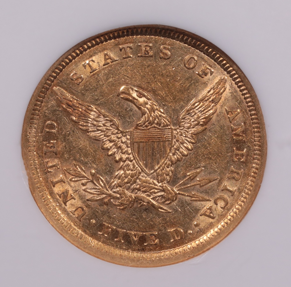 1839 $5 Liberty Gold NGC AU-58 Reverse 1839 $5 Liberty Gold NGC AU-58 Reverse