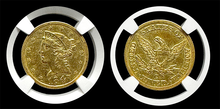 1847-C | $5 Liberty Gold | NGC | XF45 | Both Sides 1847-C | $5 Liberty Gold | NGC | XF45 | Both Sides