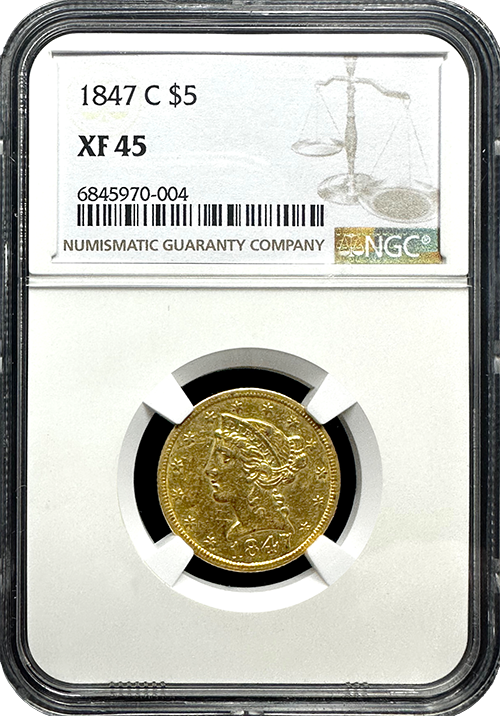 1847-C | $5 Liberty Gold | NGC | XF45 | In Holder 1847-C | $5 Liberty Gold | NGC | XF45 | In Holder