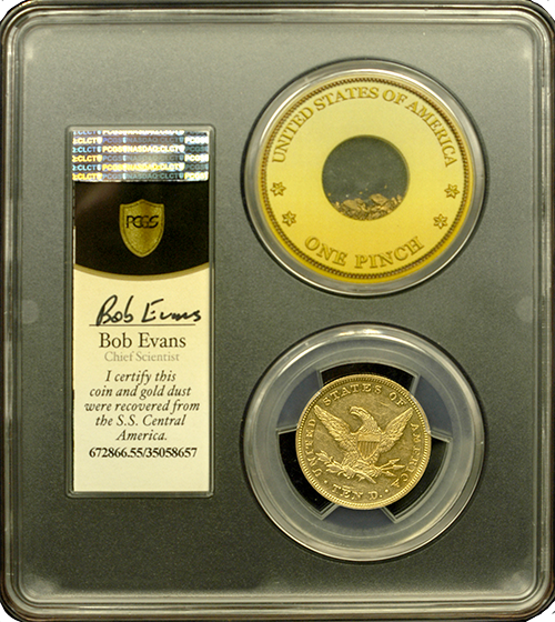 1853 | $10 | Liberty Coins | SS Central America |AU55 | Reverse in Holder 1853 | $10 | Liberty Coins | SS Central America |AU55 | Reverse in Holder