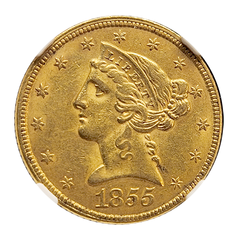 1855 | Liberty $5 | NGC AU-58 | Obverse 1855 | Liberty $5 | NGC AU-58 | Obverse