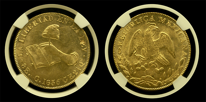 1856 Hand on Book | Mexico 8 Escudo | Both Sides 1856 Hand on Book | Mexico 8 Escudo | Both Sides