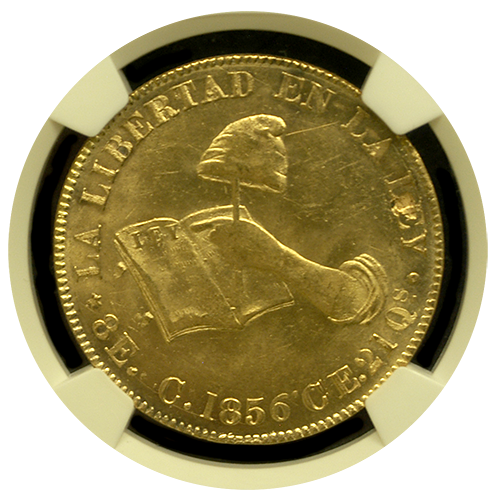 1856 Hand on Book | Mexico 8 Escudo | Obverse 1856 Hand on Book | Mexico 8 Escudo | Obverse