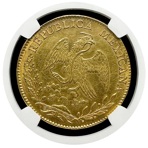 1861 Mexico 8 Escudo Hand on Hand on Book MS-62