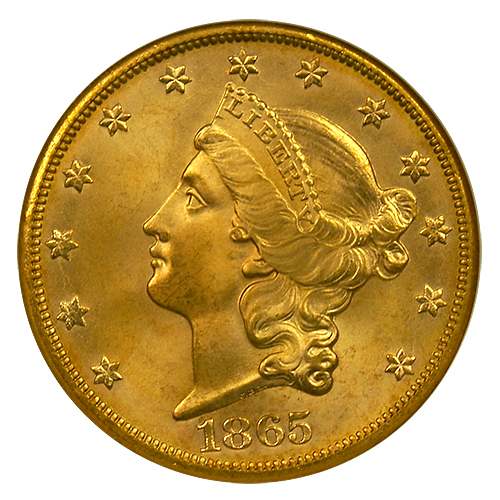 1865-S $20 Liberty Gold NGC MS-66 Brother Jonathan Shipwreck Obverse Detail 1865-S $20 Liberty Gold NGC MS-66 Brother Jonathan Shipwreck Obverse Detail