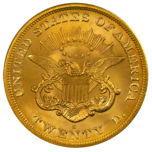 1865-S $20 Liberty Gold NGC MS-66 Brother Jonathan Shipwreck Reverse 1865-S $20 Liberty Gold NGC MS-66 Brother Jonathan Shipwreck Reverse