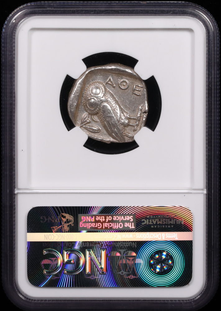 Attica Athens Silver Owl Tetradrachm Fine Style AU 4x5 Reverse in Holder Attica Athens Silver Owl Tetradrachm Fine Style AU 4x5 Reverse in Holder