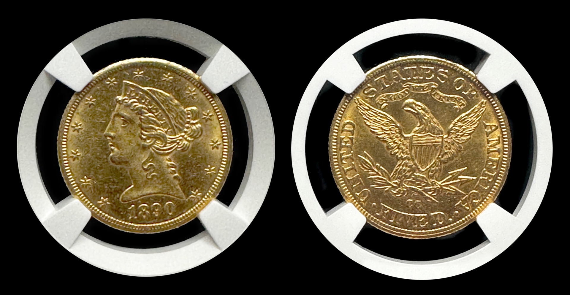 1890-CC $5 Liberty Gold Head | NGC | MS62 | Both Sides 1890-CC $5 Liberty Gold Head | NGC | MS62 | Both Sides