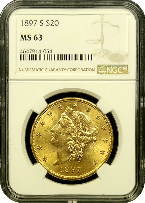1897 S | $20 Liberty Gold | MS 63 | In Holder 1897 S | $20 Liberty Gold | MS 63 | In Holder
