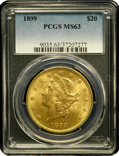 1899-P $20 Liberty Gold Coin PCGS/NGC MS-63 1899-P $20 Liberty Gold Coin PCGS/NGC MS-63