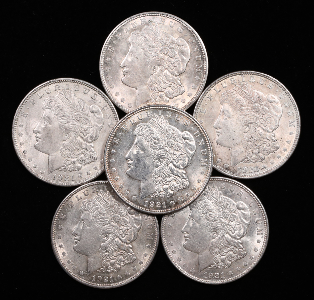 1921 Morgan Silver Dollars Brilliant Uncirculated Mint Rolls (20 Coins)