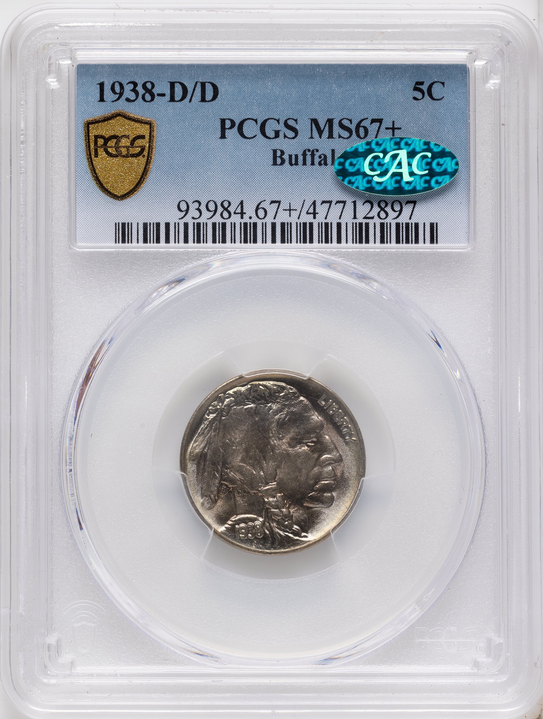 1938-D/D Buffalo Nickel PCGS MS-67+ CAC Obverse in Holder 1938-D/D Buffalo Nickel PCGS MS-67+ CAC Obverse in Holder