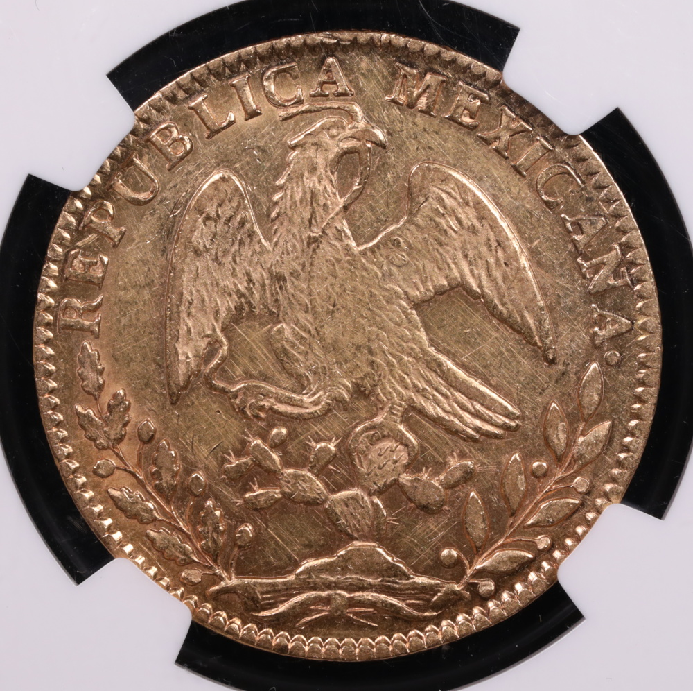 1862-GO YE Mexico 8 Escudos NGC AU-50