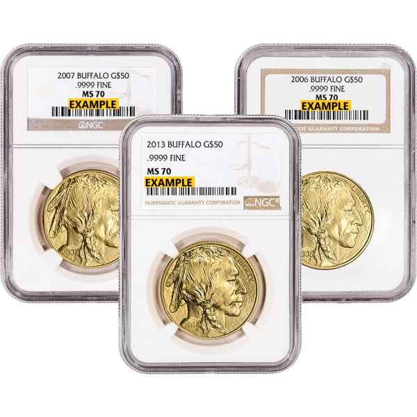 1-oz Gold American Buffalo NGC MS-70 (Random Year) Obverse in Holder 1-oz Gold American Buffalo NGC MS-70 (Random Year) Obverse in Holder