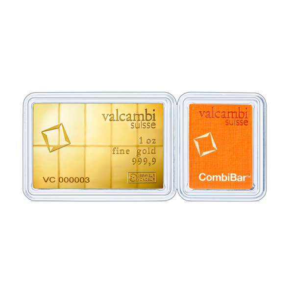 1-oz Valcambi CombiBar Gold Bar Front 1-oz Valcambi CombiBar Gold Bar Front