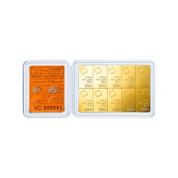 1-oz Valcambi CombiBar Gold Bar Back 1-oz Valcambi CombiBar Gold Bar Back