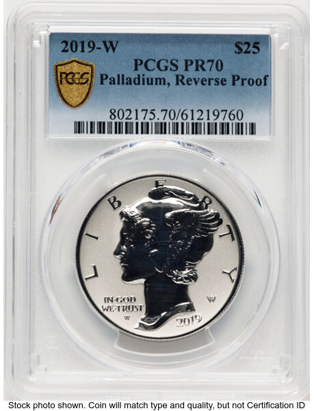 2019-W $25 Palladium American Eagle Reverse Proof PCGS PR-70 Obverse in Holder 2019-W $25 Palladium American Eagle Reverse Proof PCGS PR-70 Obverse in Holder