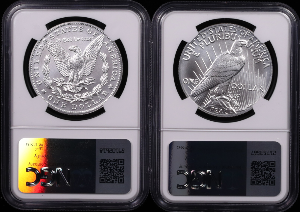 2023 Morgan & Peace Silver Dollar Set First Day of Issue NGC MS-70