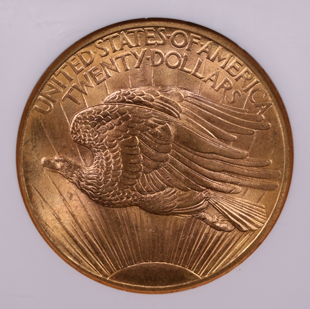 1908 No Motto $20 Saint-Gaudens Gold NGC MS-67