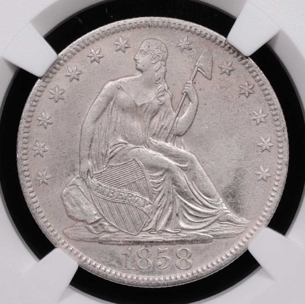 1858-O Seated Liberty Half Dollar NGC Shipwreck Effect SS Republic Obverse 1858-O Seated Liberty Half Dollar NGC Shipwreck Effect SS Republic Obverse