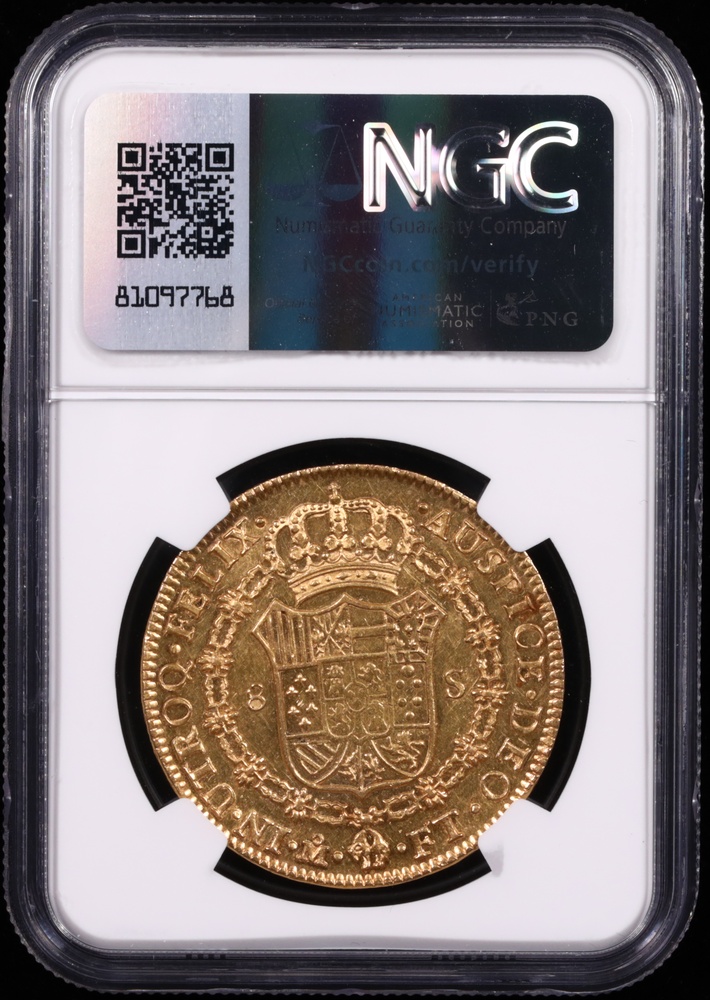 1802 Mexico 8 Escudo NGC AU-58 Reverse in Holder 1802 Mexico 8 Escudo NGC AU-58 Reverse in Holder