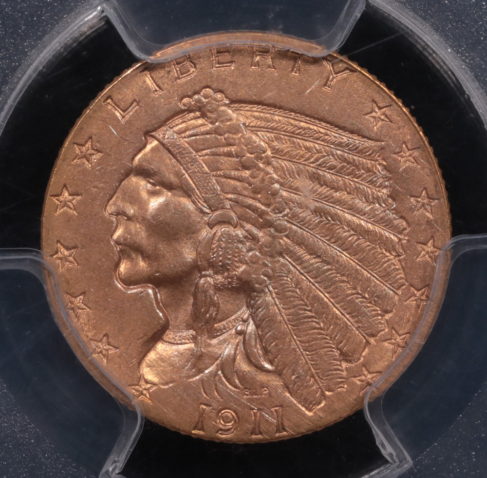 1911-D $2.50 Indian Gold PCGS MS-64 Strong D Obverse 1911-D $2.50 Indian Gold PCGS MS-64 Strong D Obverse