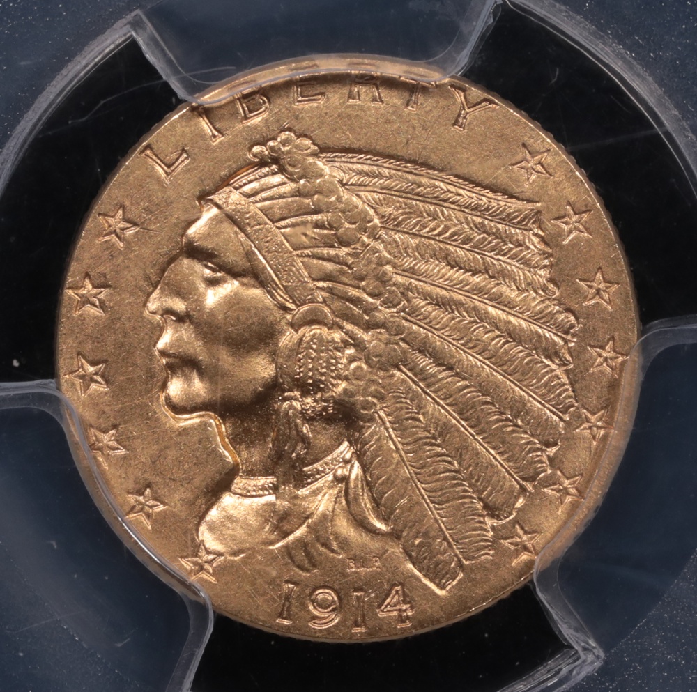1914 $2.50 Indian Head Gold PCGS MS-64 Obverse in Holder 1914 $2.50 Indian Head Gold PCGS MS-64 Obverse in Holder