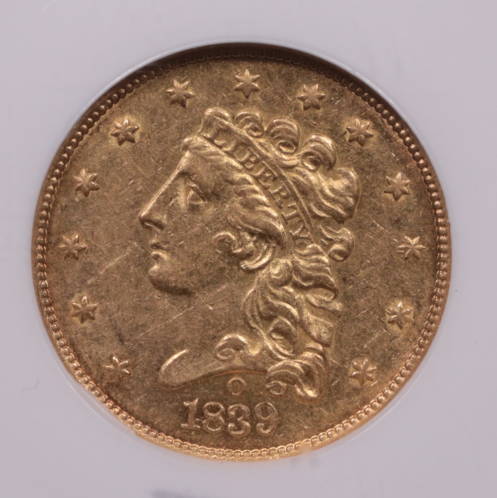 1839-O $2.50 Liberty Gold NGC AU-58 Obverse 1839-O $2.50 Liberty Gold NGC AU-58 Obverse