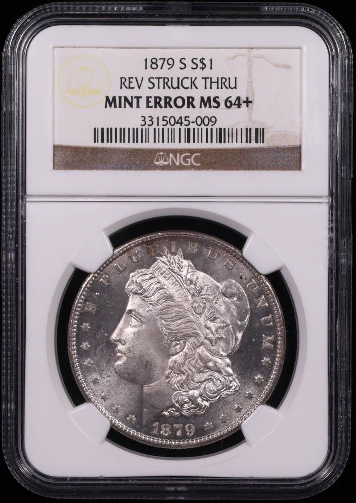 1879-S Morgan Silver Dollar Reverse Struck Through Mint Error NGC MS-64+ Obverse in Holder