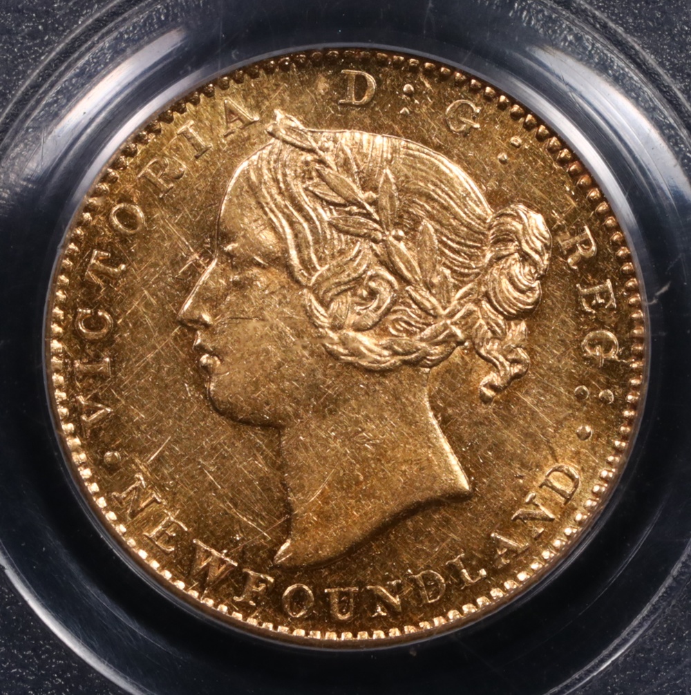 1865 Newfoundland $2 Gold PCGS AU-55