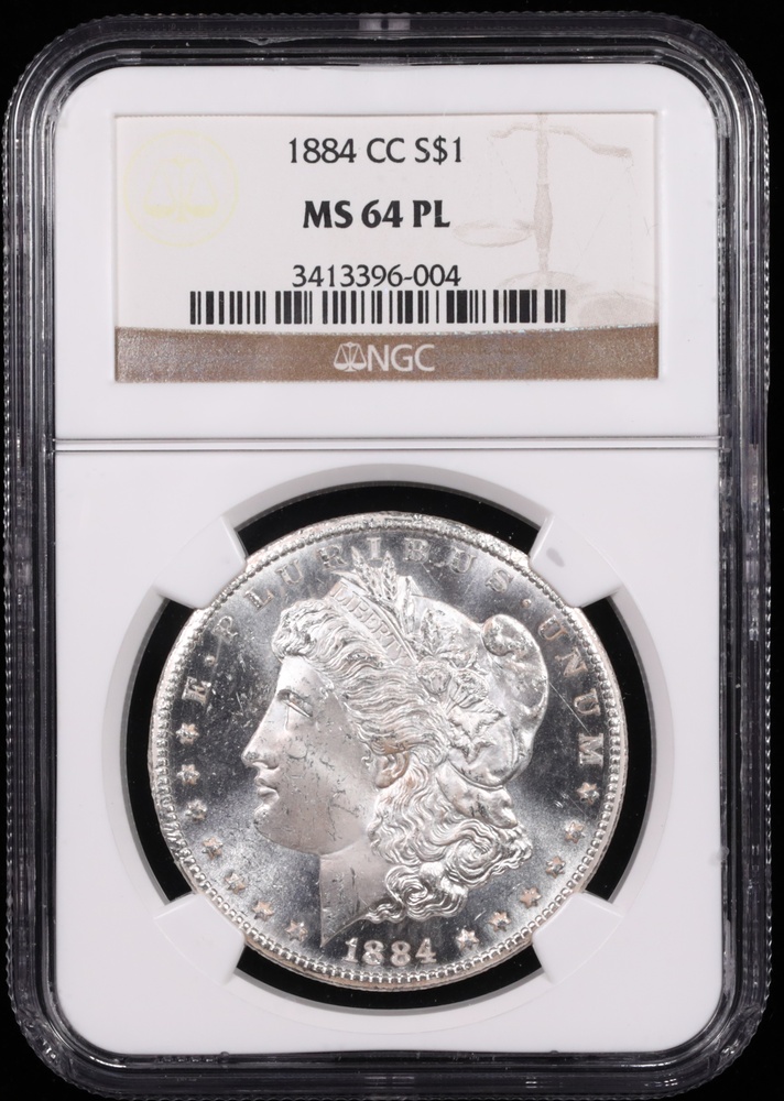 1884-CC Morgan Silver Dollar NGC MS-64 PL Obverse in Holder 1884-CC Morgan Silver Dollar NGC MS-64 PL Obverse in Holder