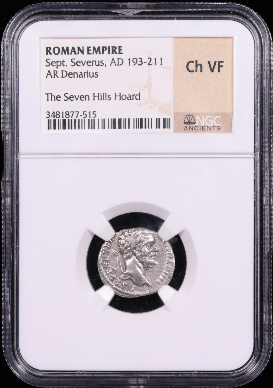 193-211 AD Roman Empire Septimius Severus Silver Denarius NGC Choice Very Fine