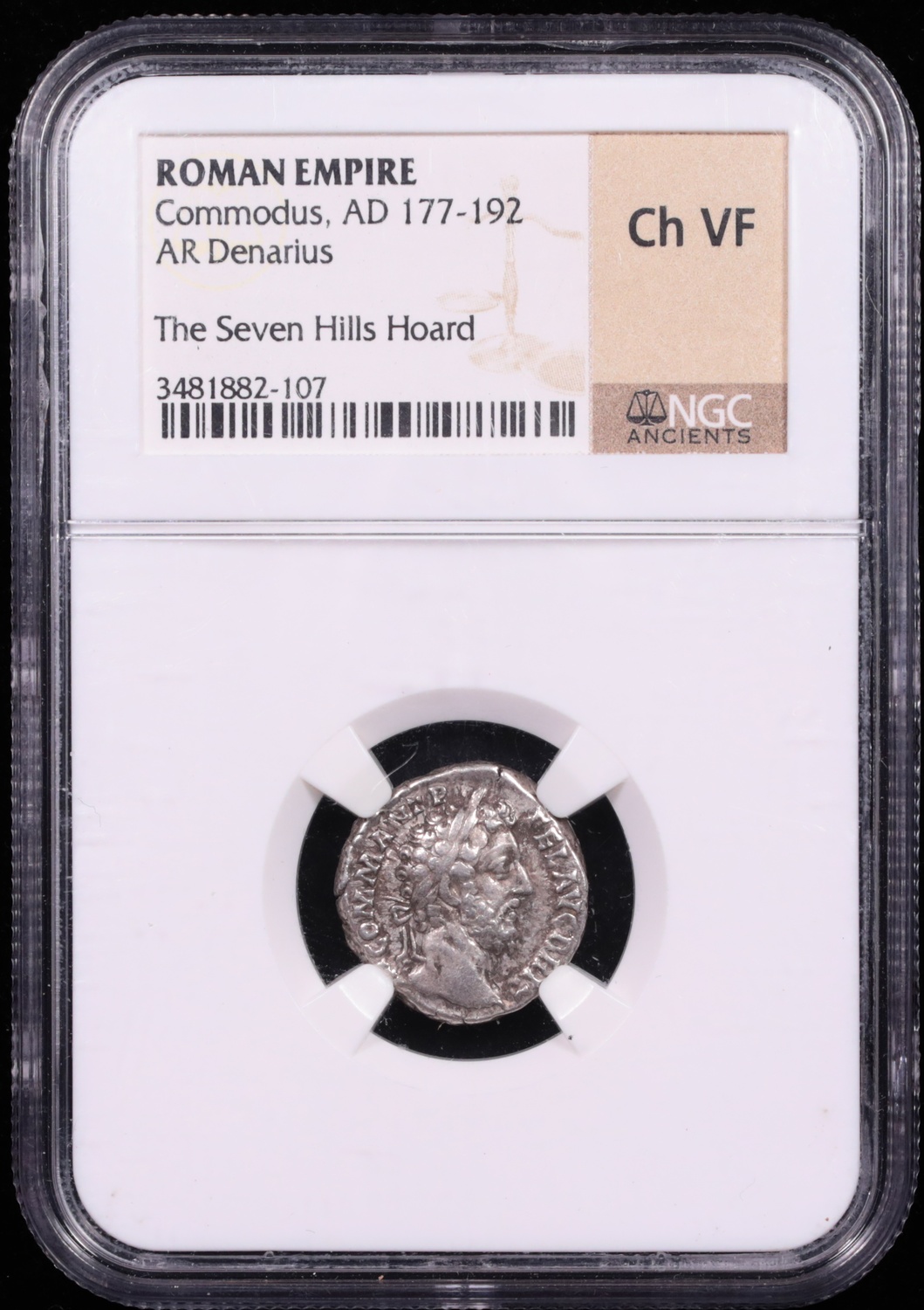 177-192 AD Roman Empire Commodus Silver Denarius Seven Hills Hoard NGC Choice Very Fine